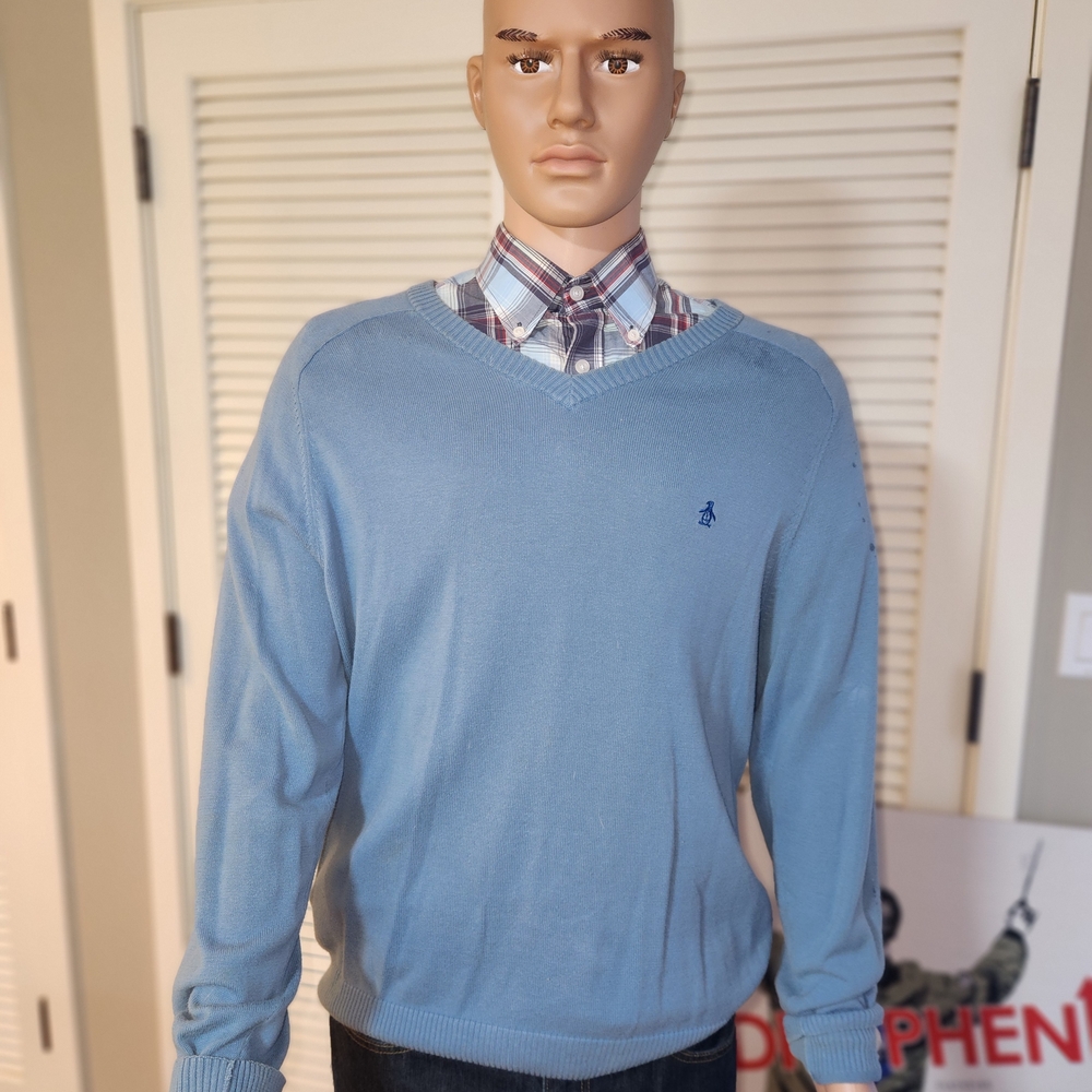 Original Penguin Light Blue V-Neck Sweater Large MOD/SKA/Skinhead